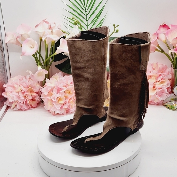 Anthropologie Shoes - Musse And Cloud By Anthropologie Brown Suede Western Boot Sandal Sz 8